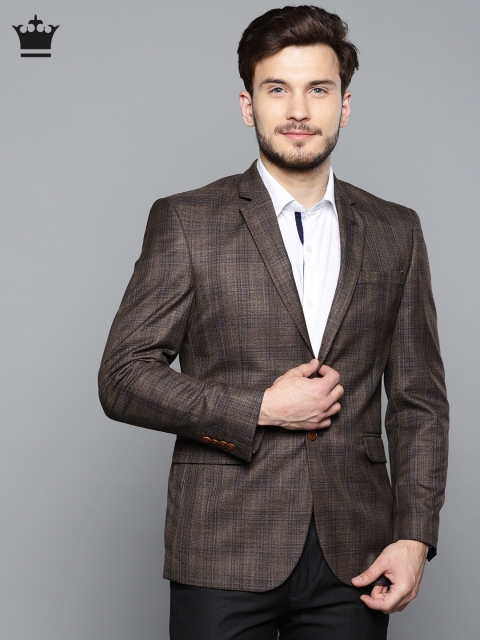 

Louis Philippe Men Brown Slim Fit Checked Single-Breasted Smart Casual Blazer