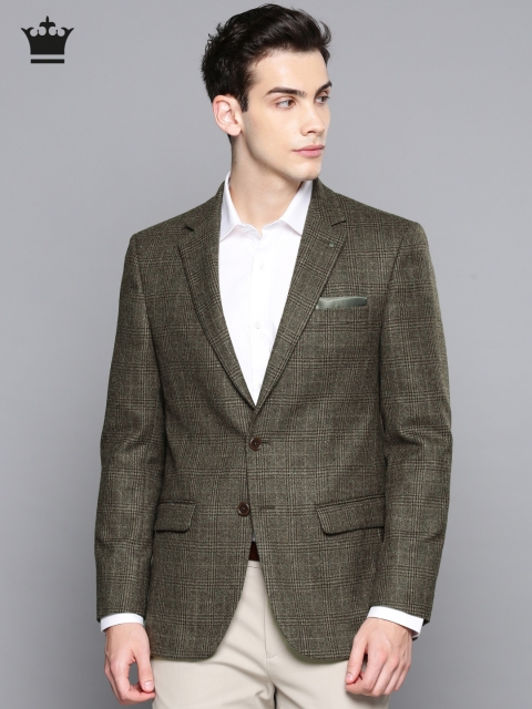 

Louis Philippe Men Brown Checked Tailored Fit Wool Formal Single-Breasted Blazer