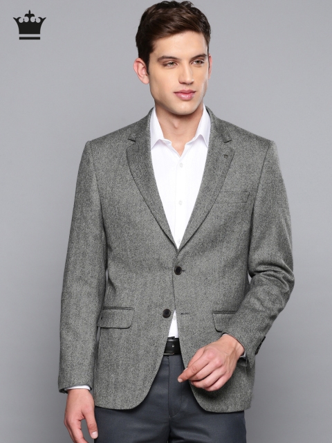 

Louis Philippe Men Grey Woollen Self Design Tailored Fit Formal Blazer