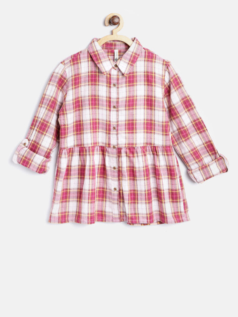 

Lee Cooper Girls Pink & Off-White Regular Fit Checked Casual Shirt