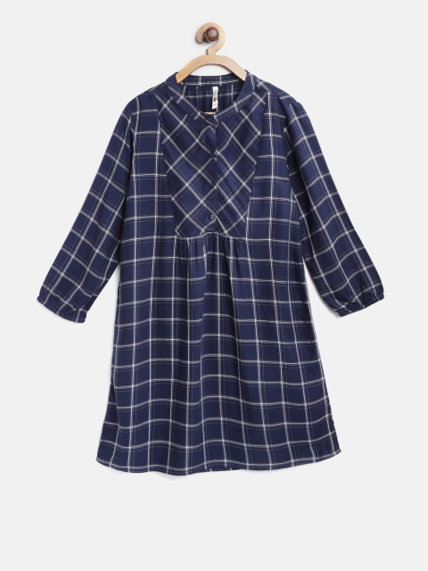 

Lee Cooper Girls Navy Blue & Off-White Checked A-Line Top