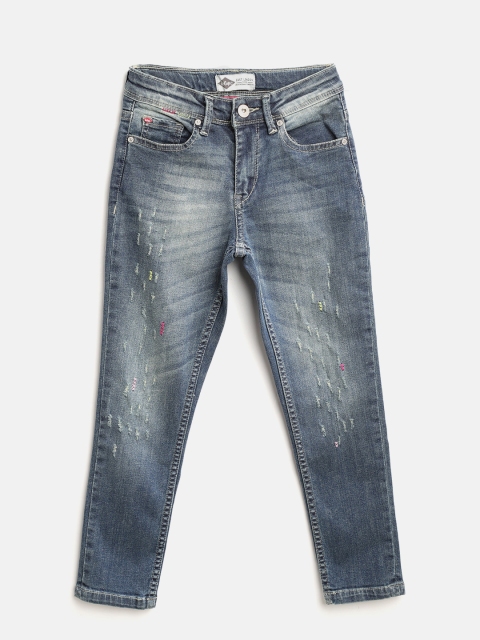 

Lee Cooper Girls Navy Regular Fit Mid-Rise Low Distress Stretchable Jeans, Navy blue