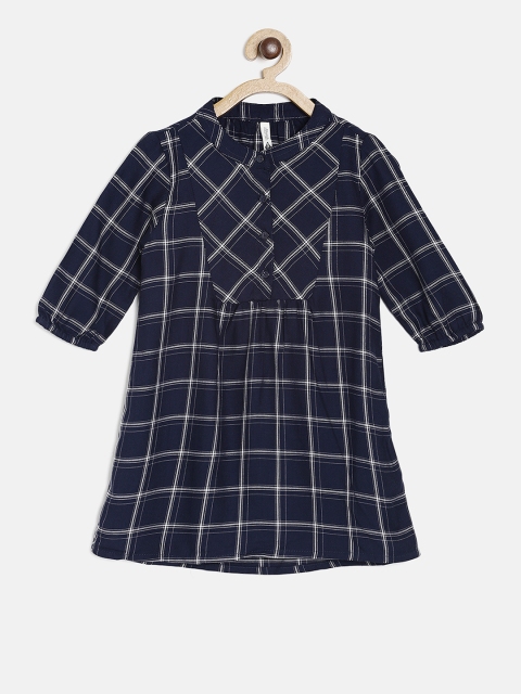 

Lee Cooper Girls Navy Blue Checked A-Line Pure Cotton Top