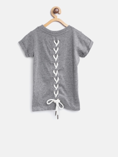 

Lee Cooper Girls Grey Melange Printed Styled Back Top