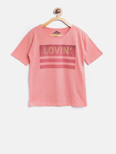

Lee Cooper Girls Peach-Coloured Printed Round Neck T-shirt