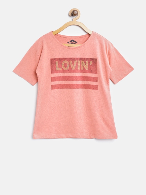 

Lee Cooper Girls Coral Pink Printed Round Neck T-shirt