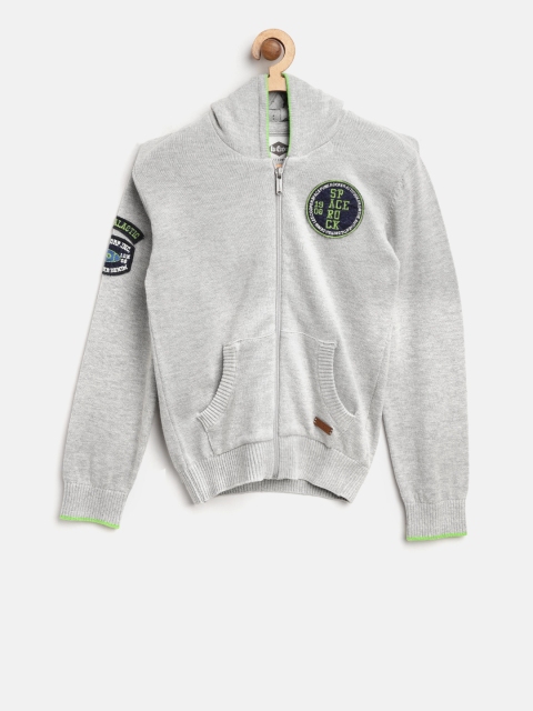 

Lee Cooper Boys Grey Melange Solid Cardigan