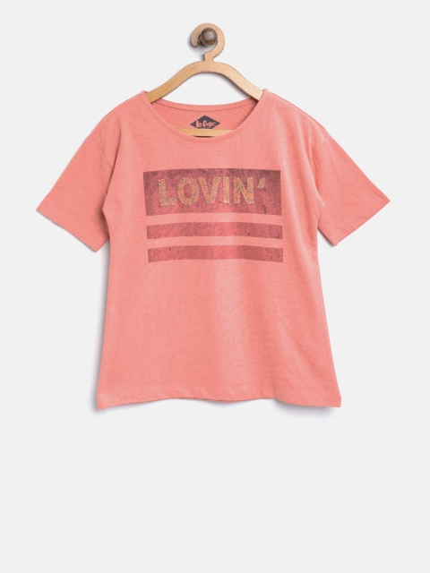 

Lee Cooper Girls Coral Pink Printed Round Neck T-shirt