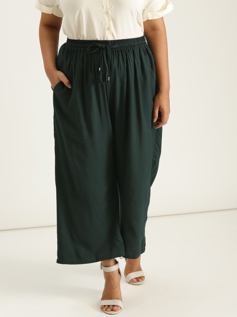 

Sztori Plus Size Women Olive Green Wide Leg Solid Palazzos
