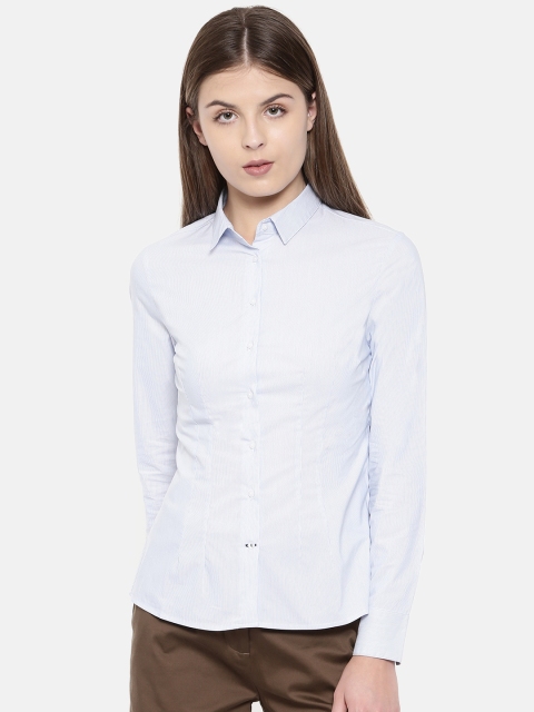 

Van Heusen Woman Women White & Blue Regular Fit Striped Casual Shirt