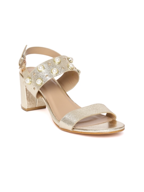 

Tresmode Women Gold-Toned Beaded Heels