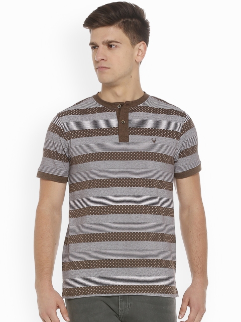 

Allen Solly Men Brown & Grey Striped Henley Neck T-shirt