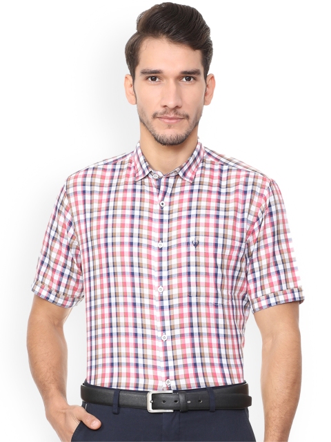 

Allen Solly Men Off-White & Pink Slim Fit Checked Semiformal Shirt