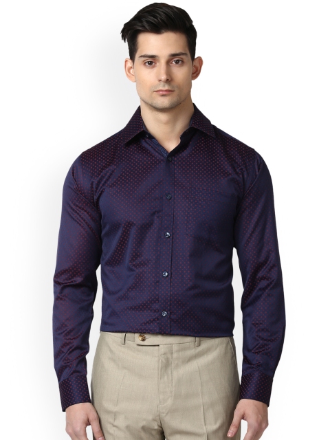 

Next Look Men Navy Blue & Purple Slim Fit Printed Party Shirt