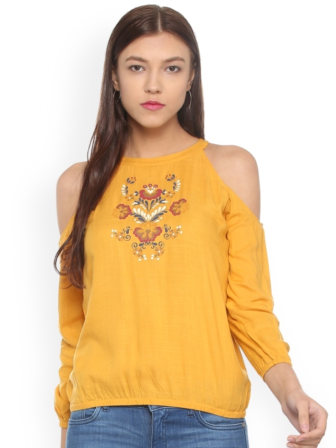 

People Women Yellow Printed Blouson Top