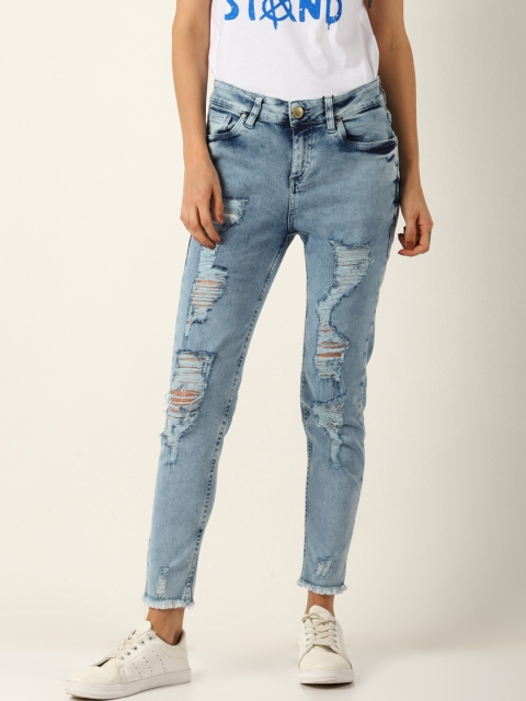 

Blue Saint Women Blue Slim Fit Mid-Rise Highly Distressed Stretchable Jeans