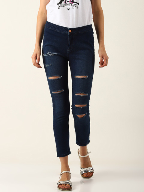 

Blue Saint Women Blue Skinny Fit Mid-Rise Highly Distressed Stretchable Jeans