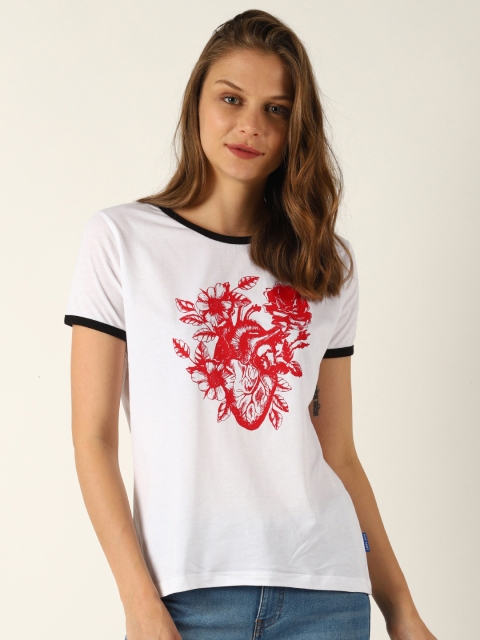 

Blue Saint Women White Printed Round Neck T-shirt