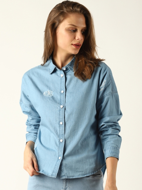 

Blue Saint Women Blue Solid Casual Denim Shirt
