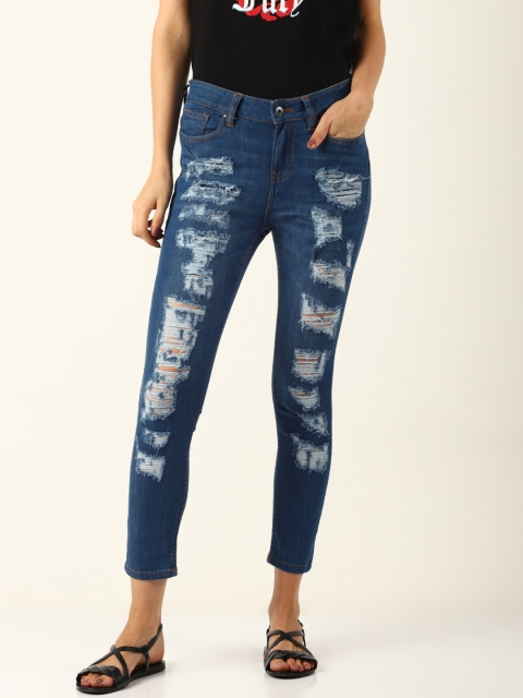 

Blue Saint Women Blue Slim Fit Mid-Rise Highly Distressed Stretchable Jeans