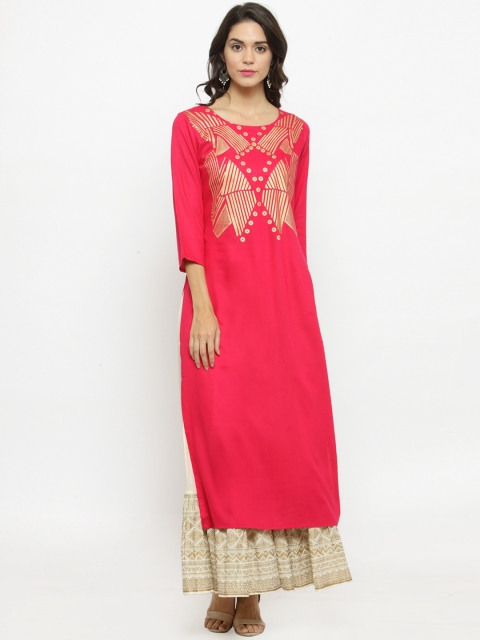 

Varanga Women Pink Printed Kurti with Skirt