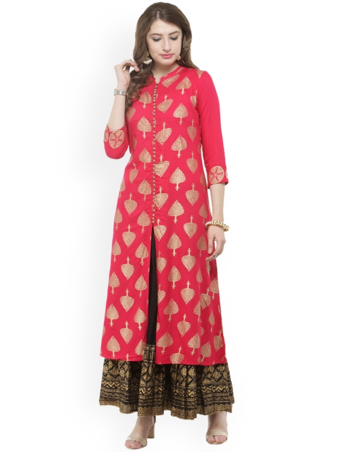 

Varanga Women Pink & Black Printed Kurta with Skirt