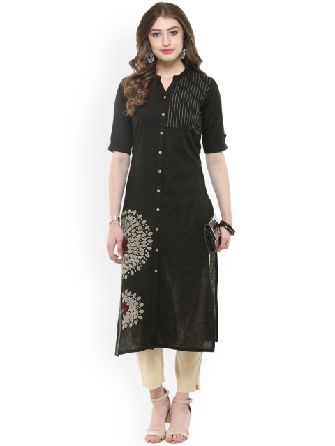 

Varanga Women Black & Beige Embroidered Kurta with Trousers