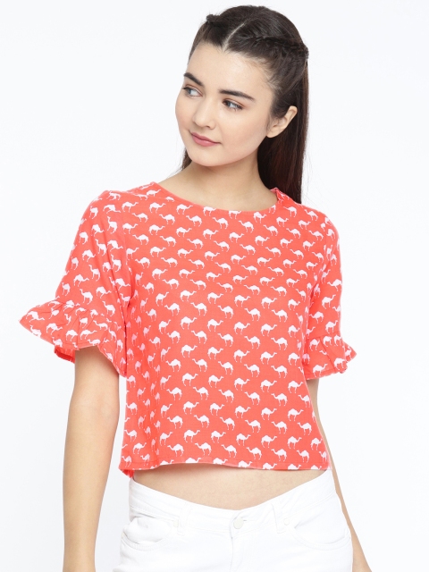 

Global Desi Women Coral Orange Printed Top