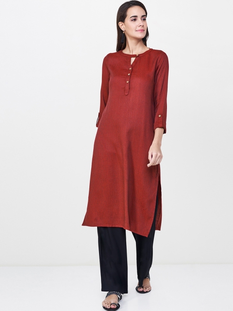 

Global Desi Women Red Woven Design A-Line Kurta