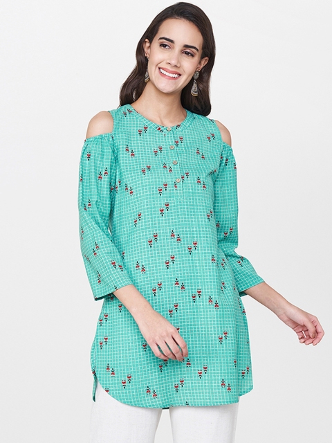 

Global Desi Blue Printed Tunic