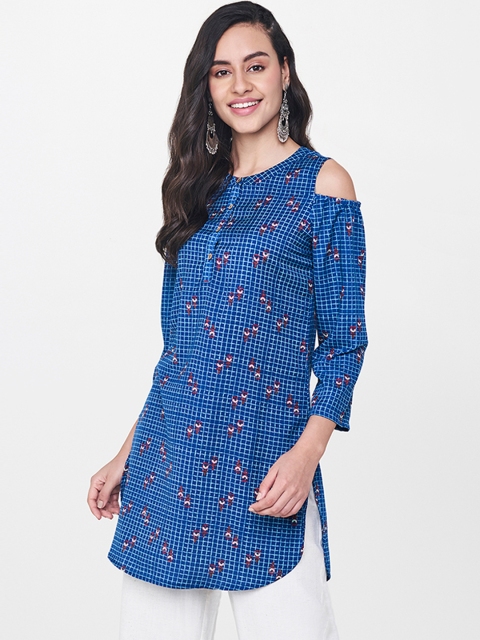 

Global Desi Blue Printed Tunic