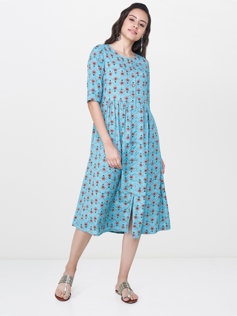 

Global Desi Women Sea Green Printed A-Line Dress
