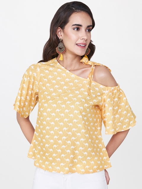 

Global Desi Yellow Printed Top