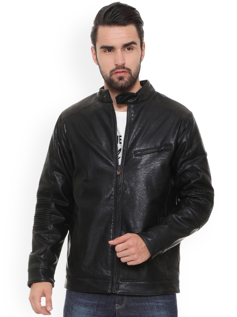 

Solly Jeans Co. Men Black Solid Biker Jacket