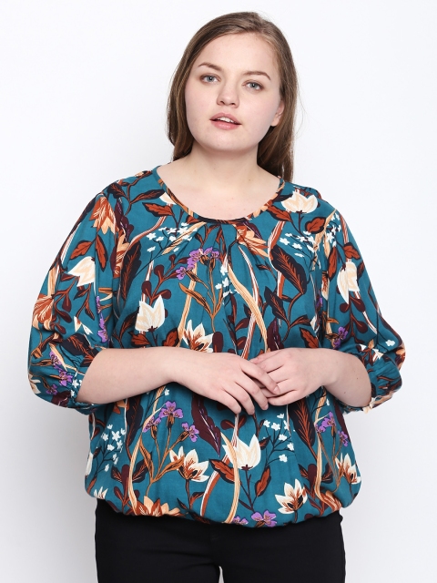 

JUNAROSE Plus Size Women Green Printed Blouson Top