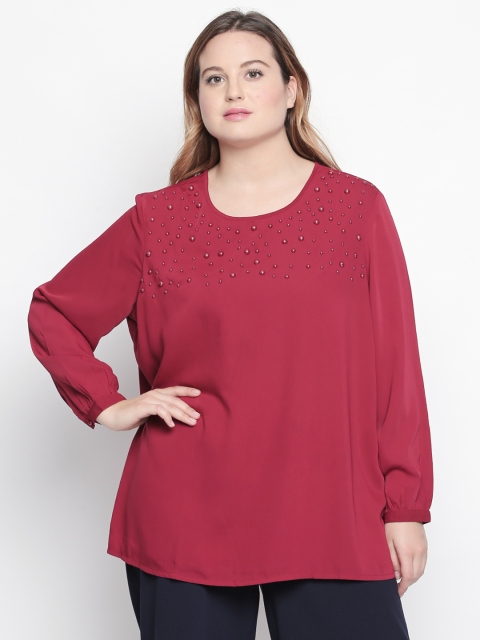 

JUNAROSE Plus Size Women Maroon Solid Top
