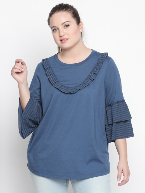 

JUNAROSE Plus Size Women Teal Solid Top