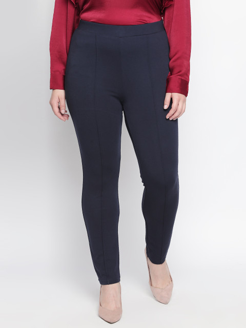 

JUNAROSE Plus Size Women Navy Blue Solid Slim Fit Stretchable Treggings