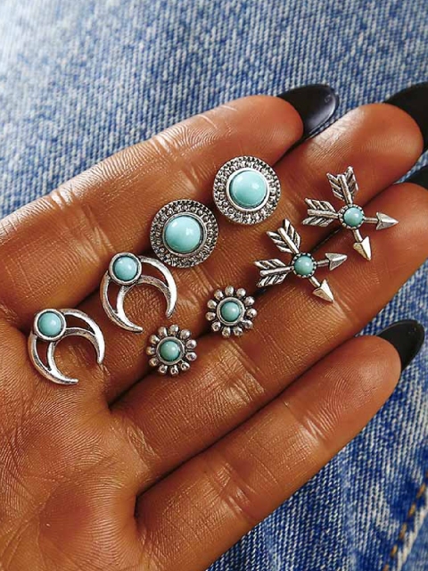 

OOMPH Set of 4 Silver-Plated & Blue Studs