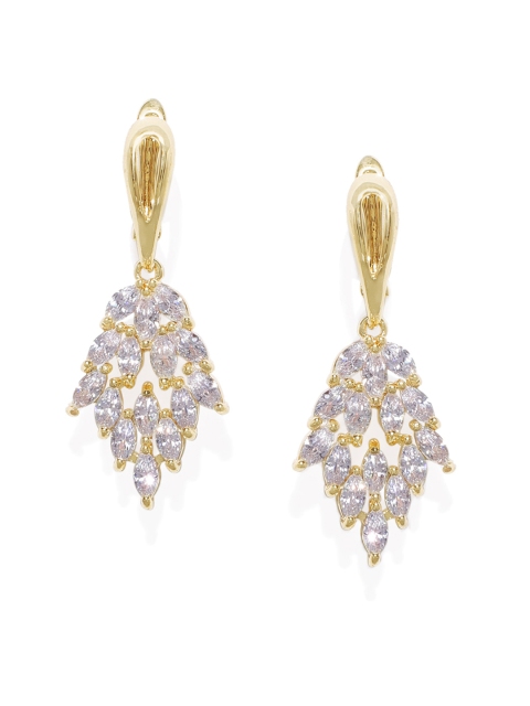

OOMPH Gold-Toned & White Floral Drop Earrings