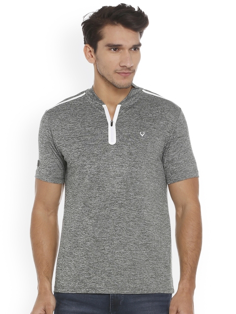 

Solly Sport Men Grey Melange Self Design Mandarin Collar T-shirt