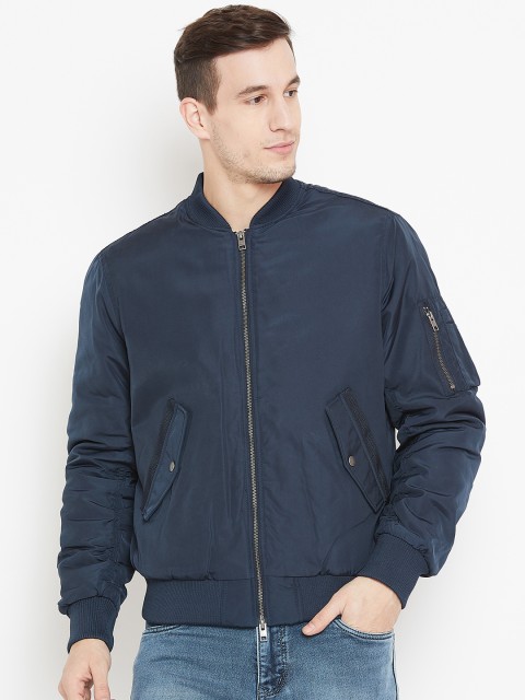 

Jack & Jones Men Navy Blue Solid Wind-Resistant & Water Repellent Bomber Jacket
