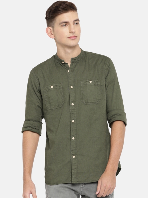 

Jack & Jones Men Olive Green Slim Fit Solid Casual Shirt