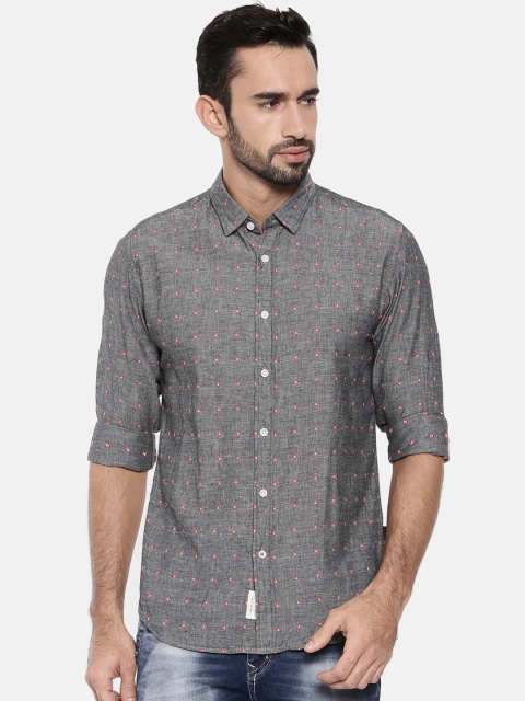 

Jack & Jones Men Grey & Pink Regular Fit Self Design Casual Shirt