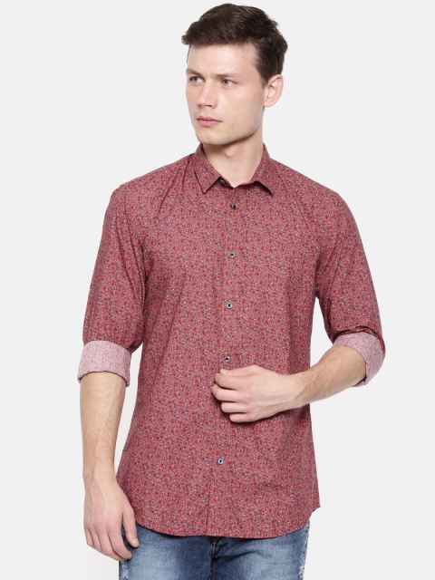 

Jack & Jones Men Rust Red Slim Fit Printed Casual Shirt