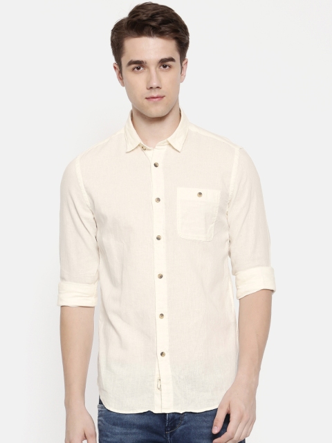 

Jack & Jones Men White Slim Fit Solid Linen Casual Shirt