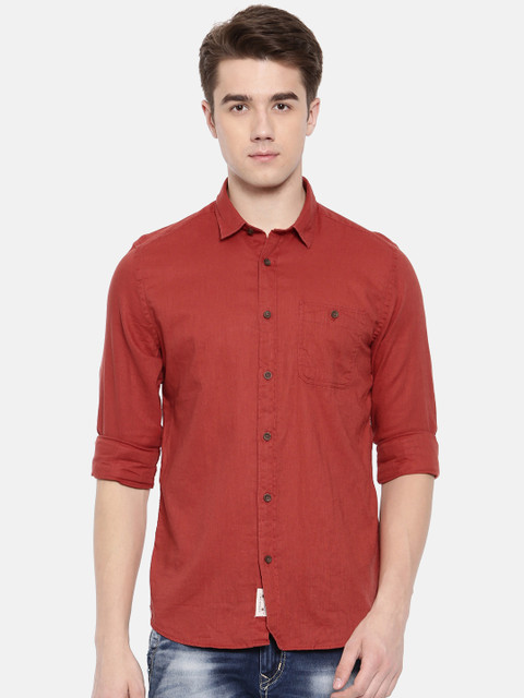 

Jack & Jones Men Rust Brown Slim Fit Solid Casual Shirt