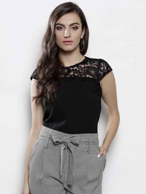 

DOROTHY PERKINS Women Black Solid Lace Inserts Top
