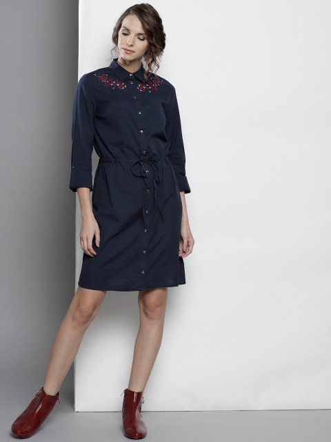

DOROTHY PERKINS Women Navy Blue Solid Shirt Dress