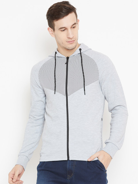 

Jack & Jones Men Grey Melange Solid Hooded Sweatshirt